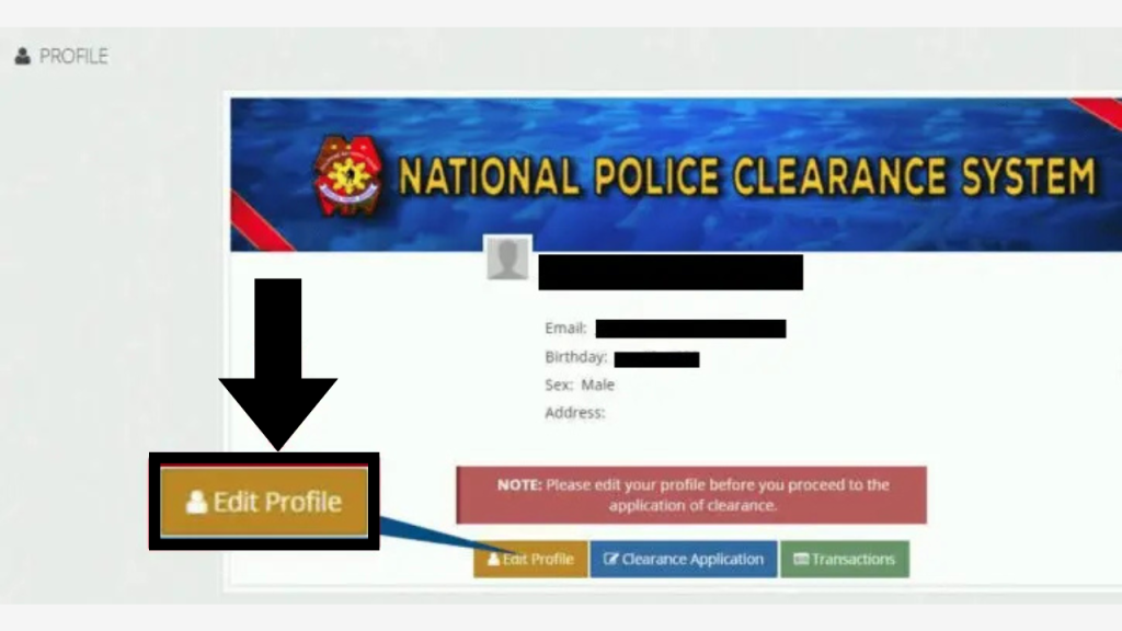 Police Clearance Online Registration and edit profile