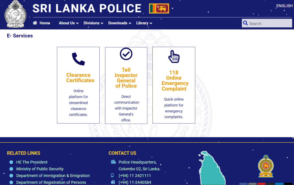 sri lanka police website dashboard 