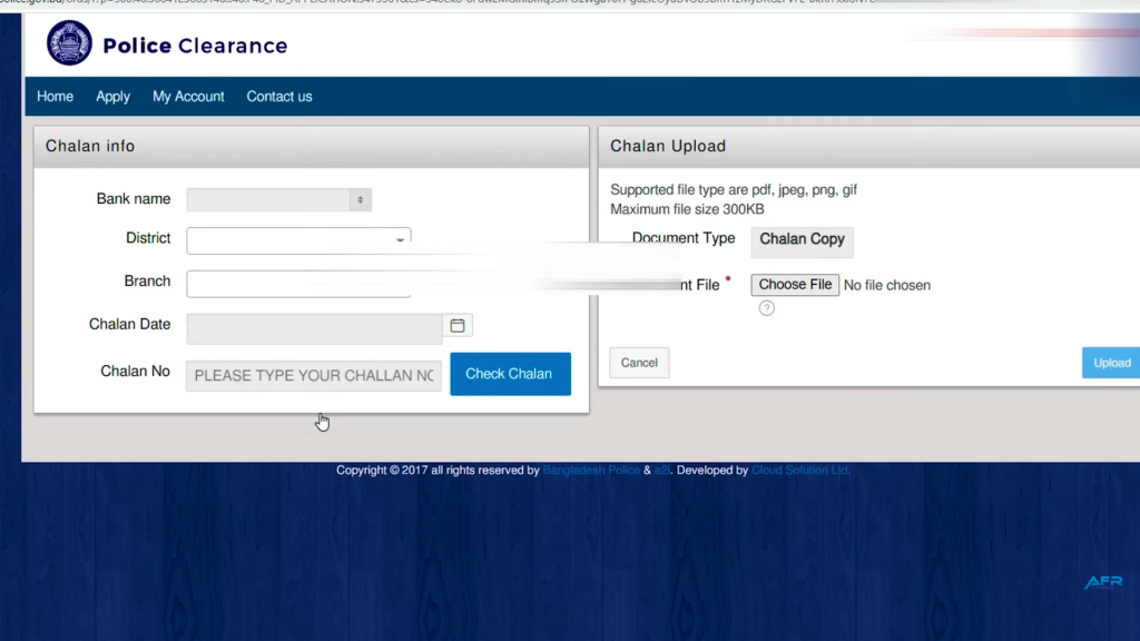 a screen showing option to enter paid challan details and an option to upload the paid challan slip