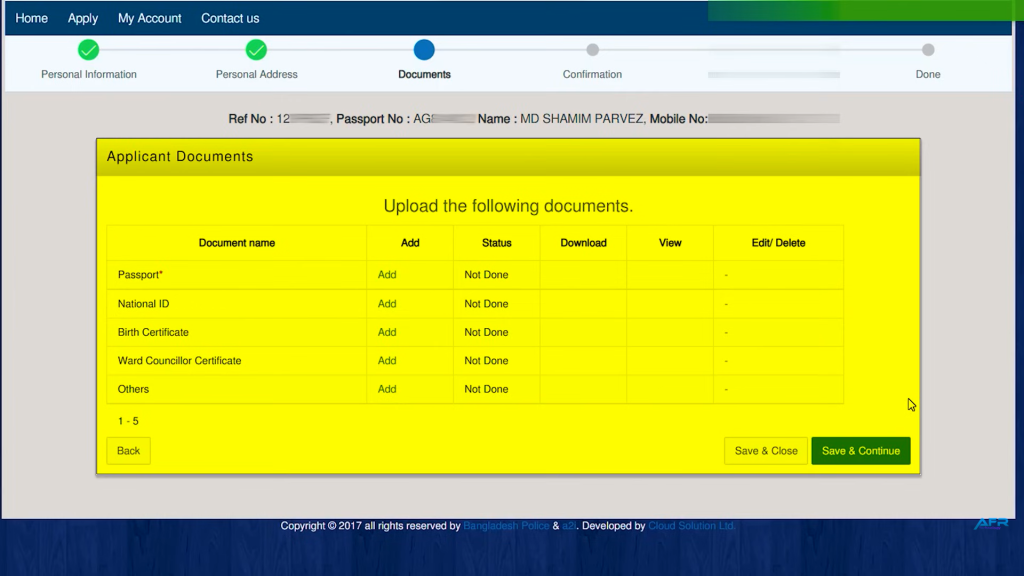 a screen showing options to upload multiple documents 