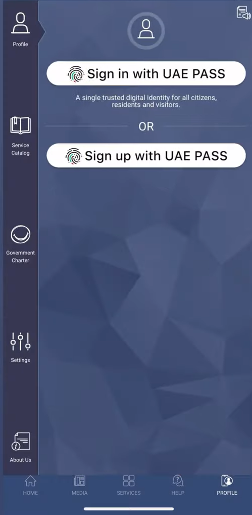 screen showing option to sign in using uae pass